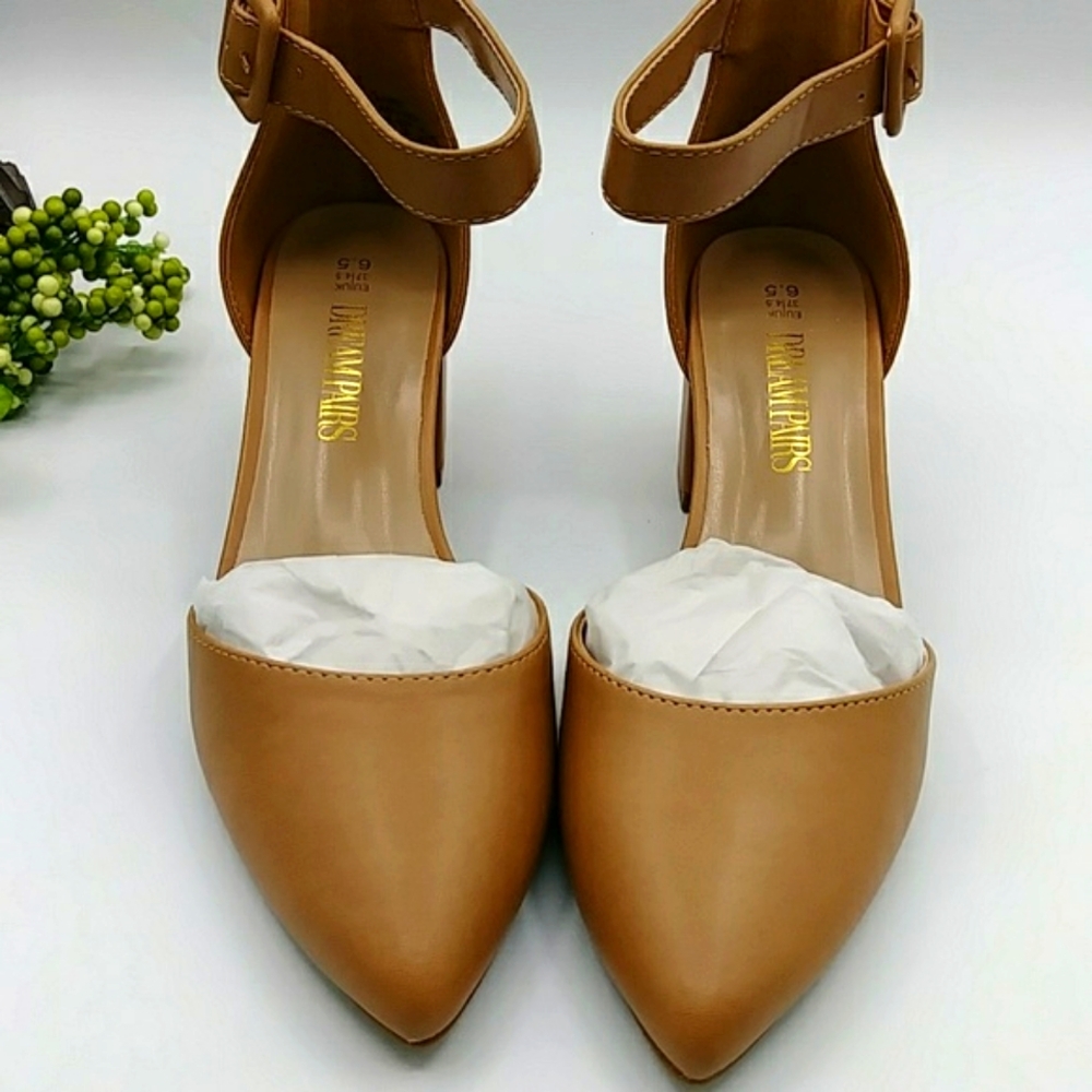 🐪HP! Nude Heel Pumps w/Strap by Dream Pairs. Size 6.5 - Picture 2 of 16